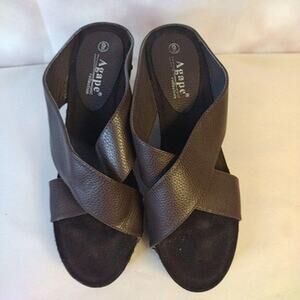 Agape Collection Sandals Womens Size 9 Brown Faux Leather Wedge Slide Platform